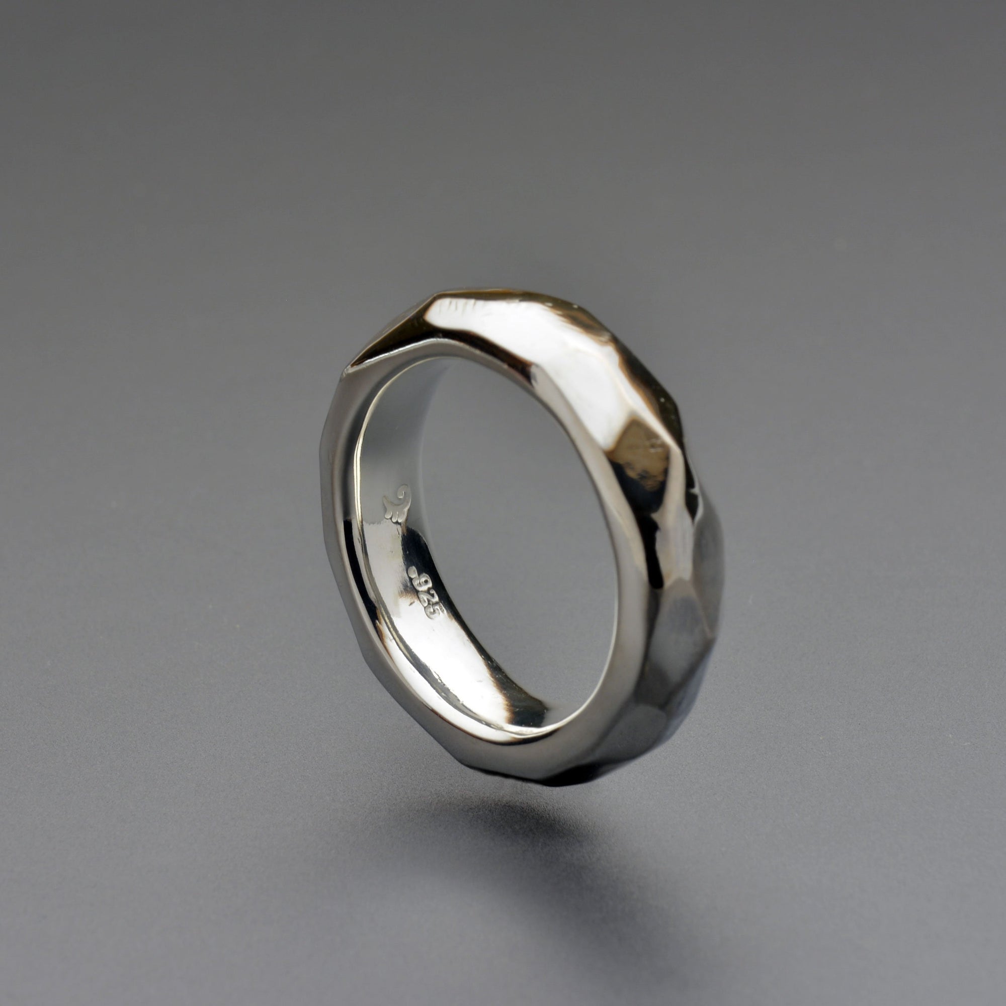 Faceted Silver Ring | hand made one of a kind thick band | 