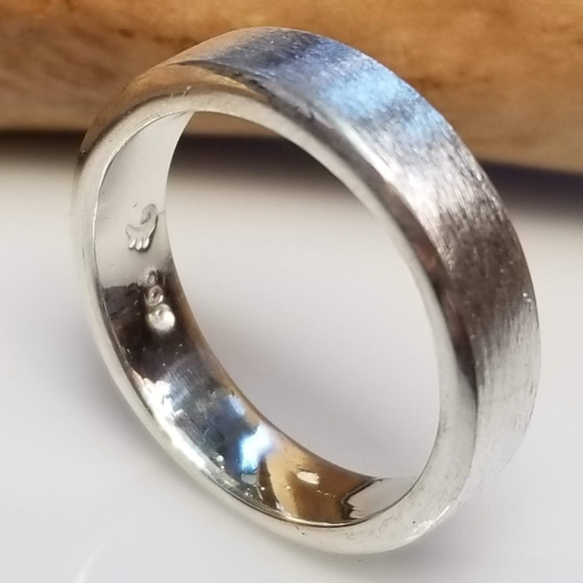 Brushed texture thick fine silver band