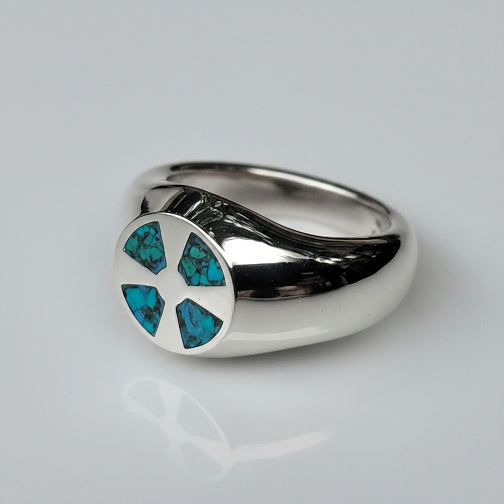Unique Sterling Silver Knight Cross Signet Ring – Size 9