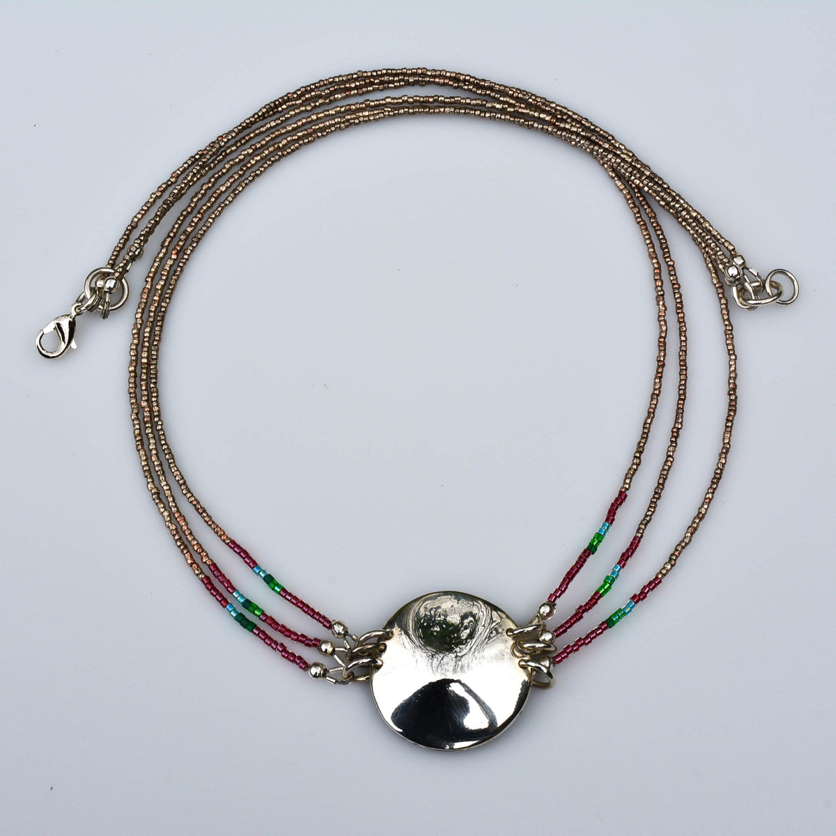 Three-Strand Tourmaline Necklace with Silver Medallion - Nine Amulets 