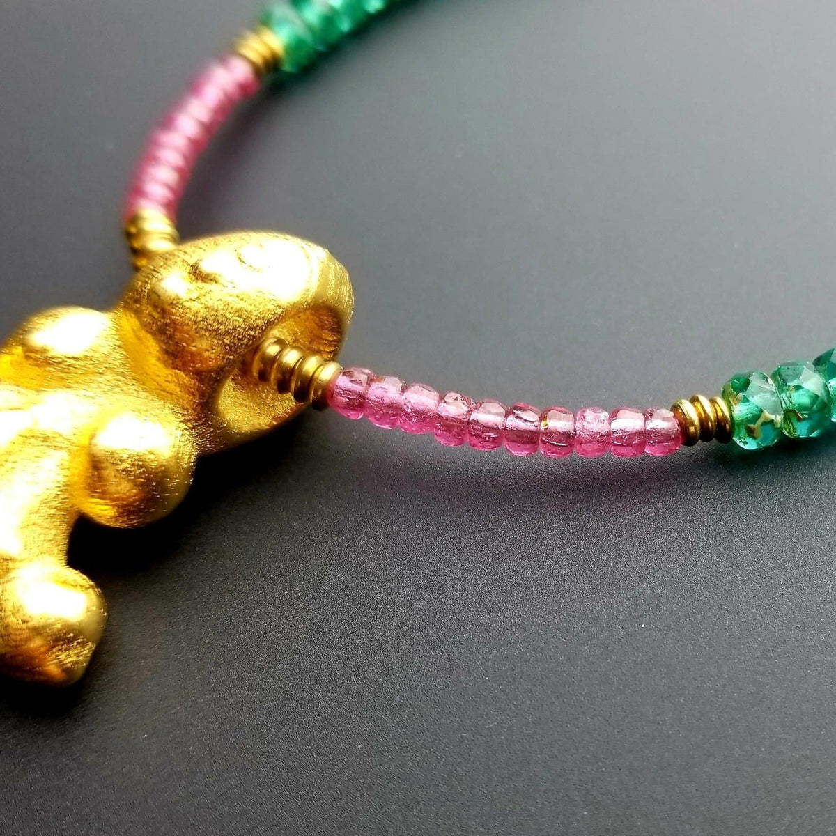 Afromillus golden Pendant with tourmaline and Czech beads | 