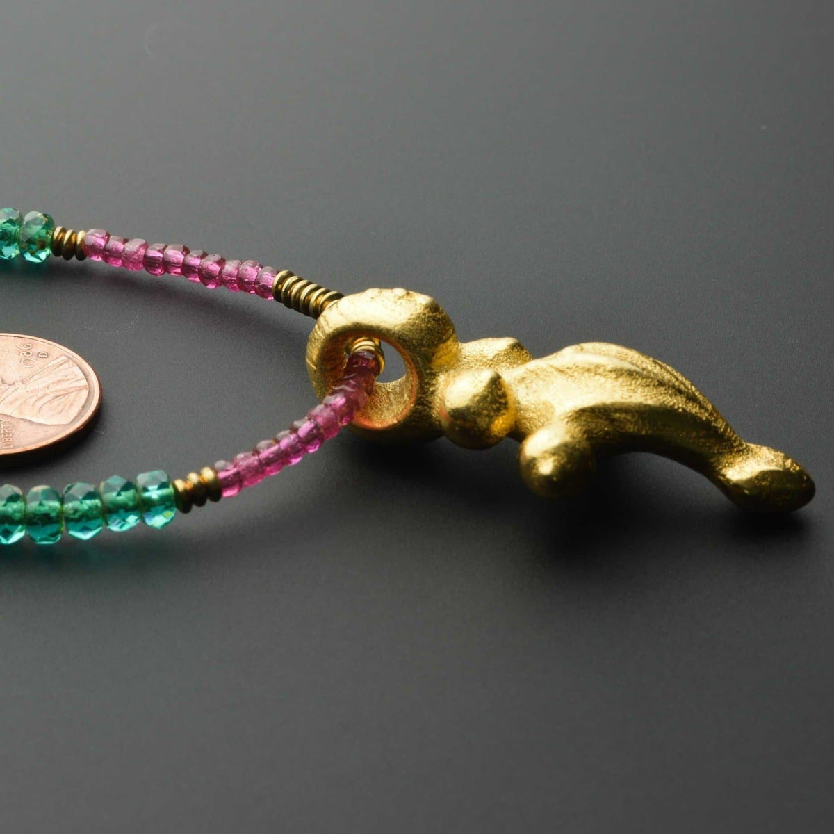 Afromillus golden Pendant with tourmaline and Czech beads | 