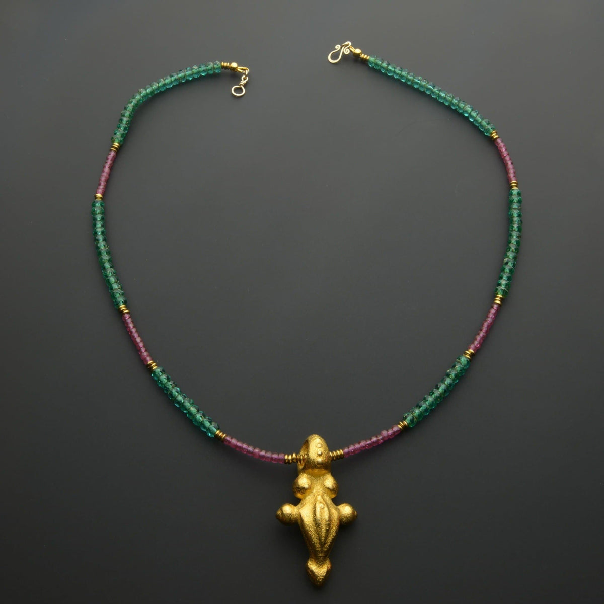 Afromillus golden Pendant with tourmaline and Czech beads | 