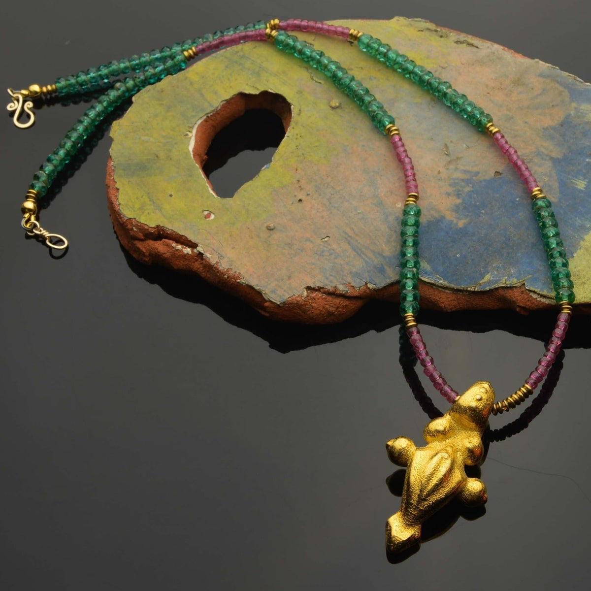 Afromillus golden Pendant with tourmaline and Czech beads | 