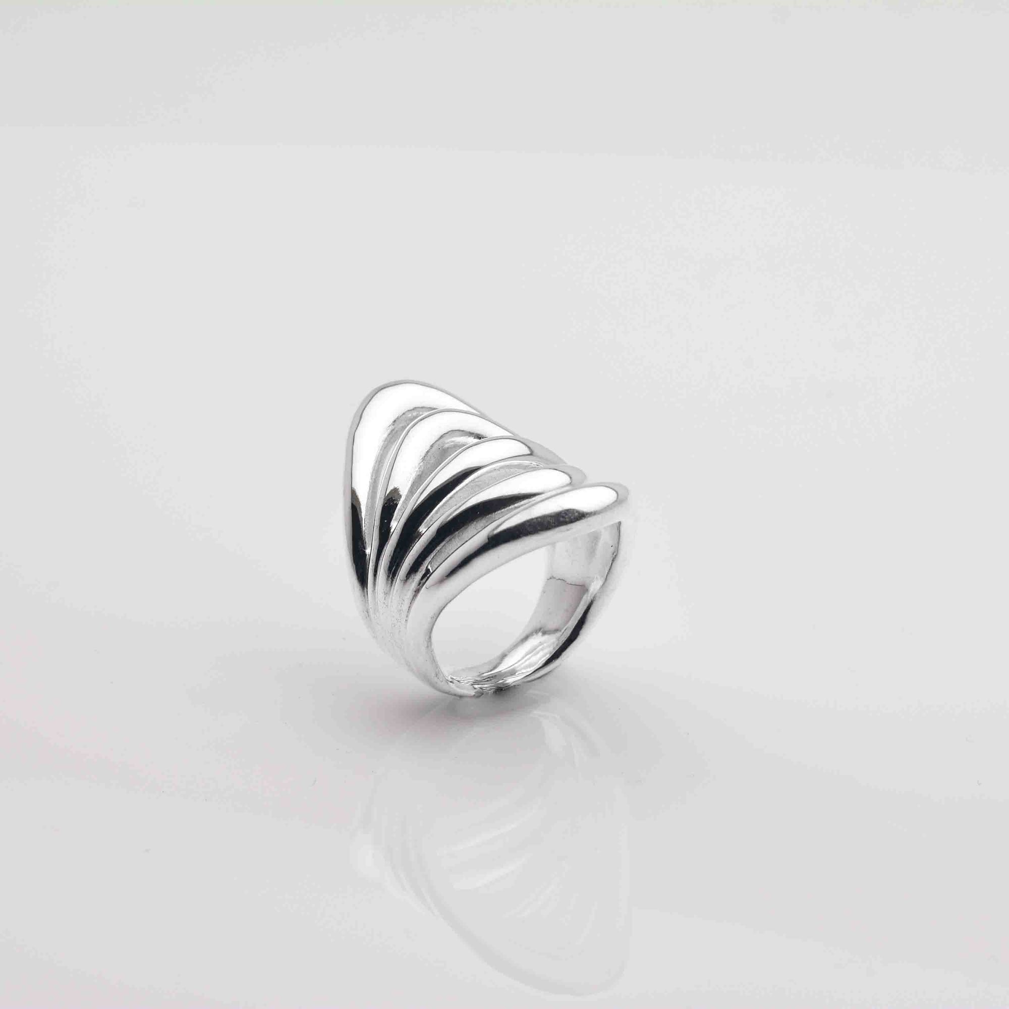 Handmade Bold Silver Five Loop Ring: High Impact Deep Art Jewelry - Nine Amulets 