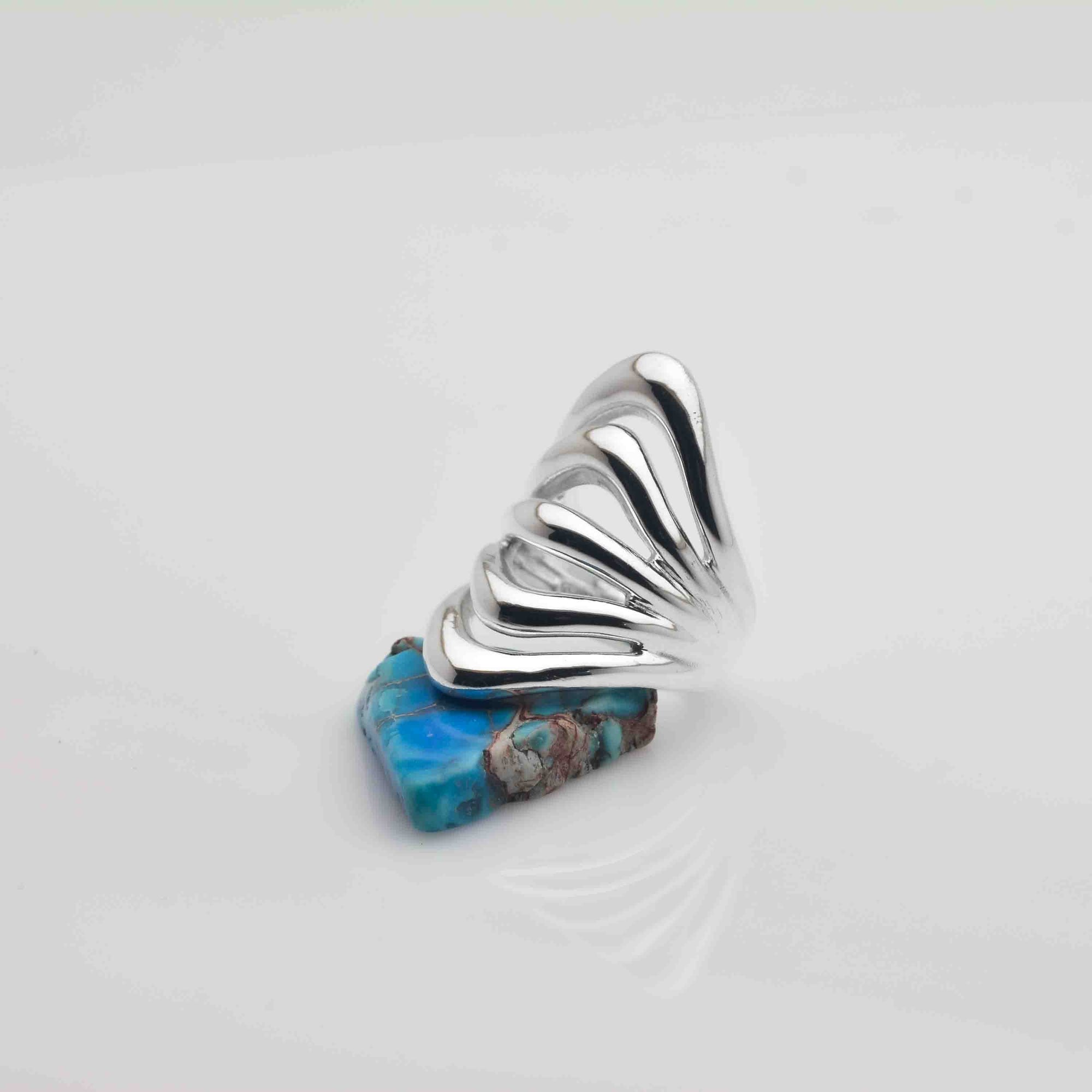 Handmade Bold Silver Five Loop Ring: High Impact Deep Art Jewelry - Nine Amulets 