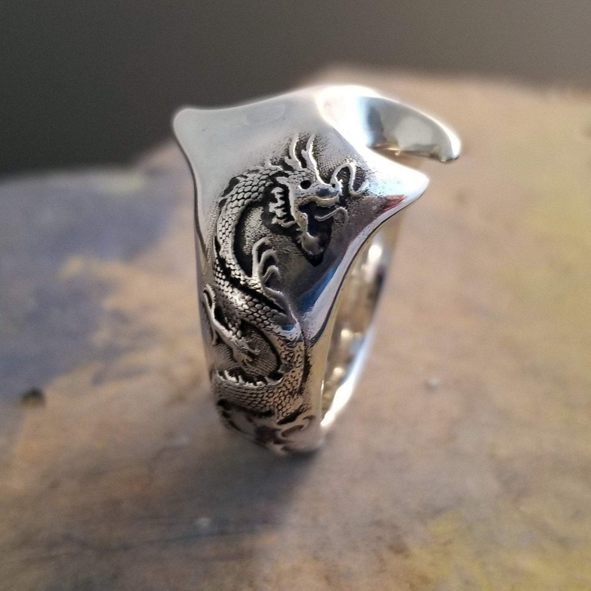 Sterling silver large dragon ring