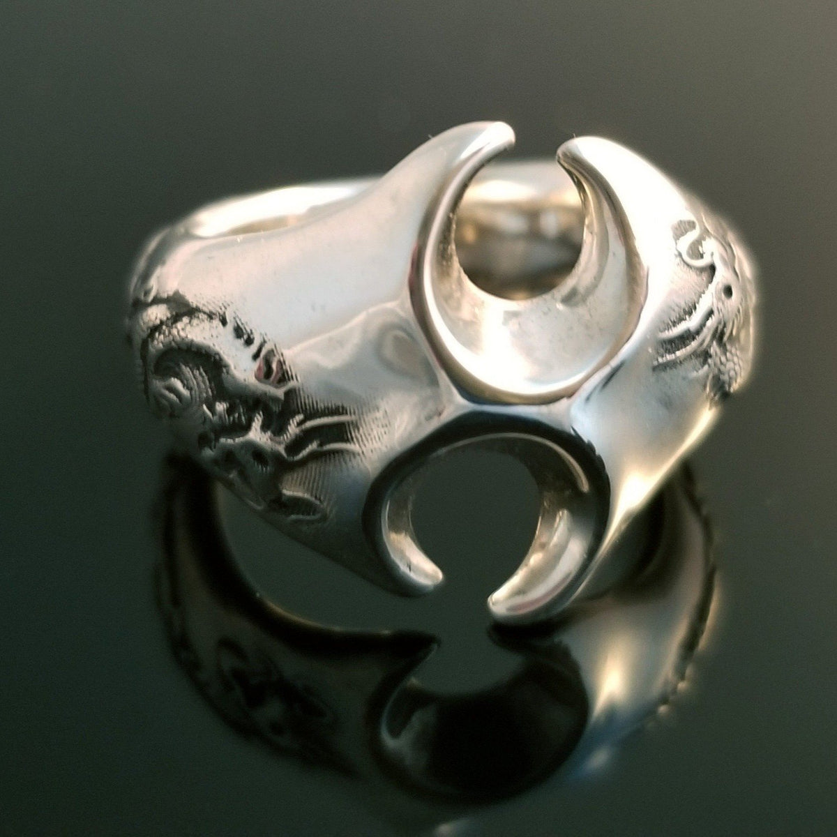 Large dragon silver ring