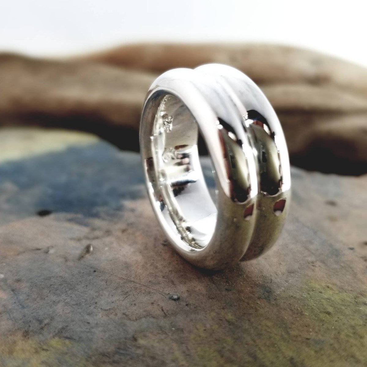 Handcrafted Double Loop Sterling Silver Art Ring - Unique Statement Piece -  Nine Amulets