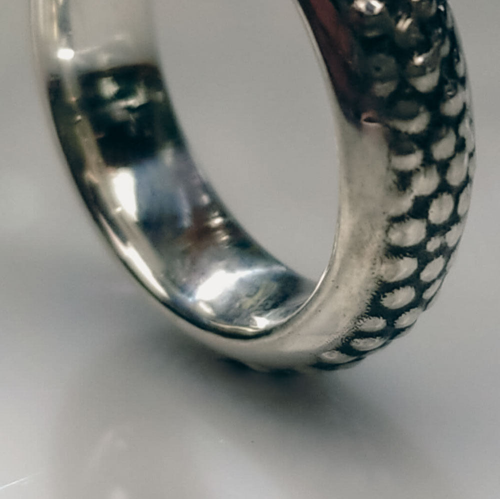 Dragon Skin Silver Ring: Handmade Bold Band with Inspiring Design - Nine Amulets 