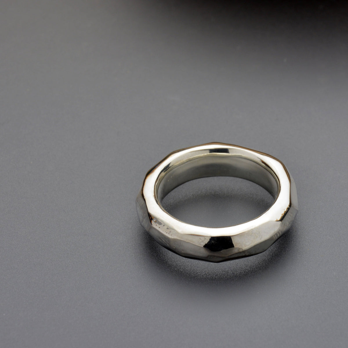 Faceted Silver Ring | hand made one of a kind thick band | 