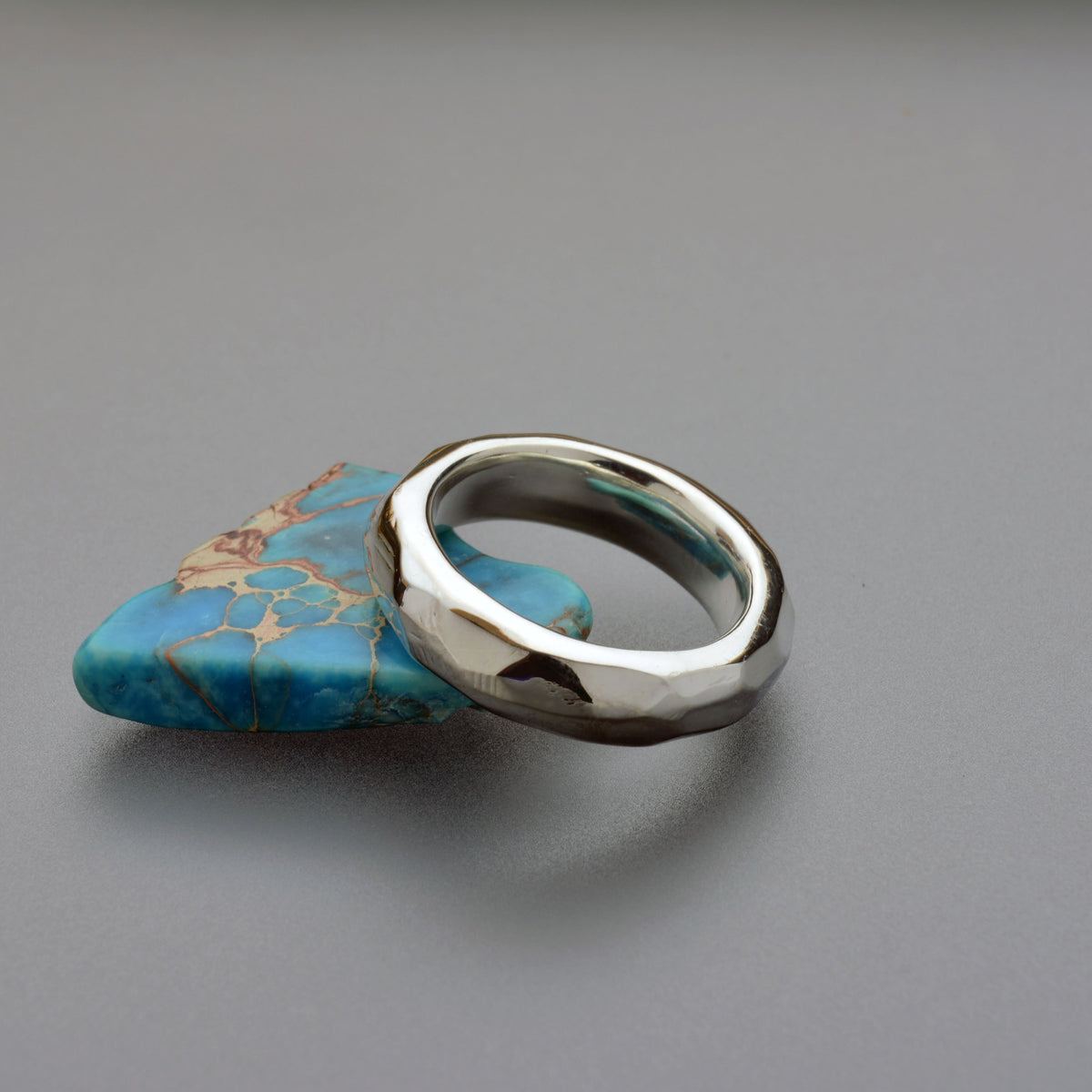 Faceted Silver Ring | hand made one of a kind thick band | 