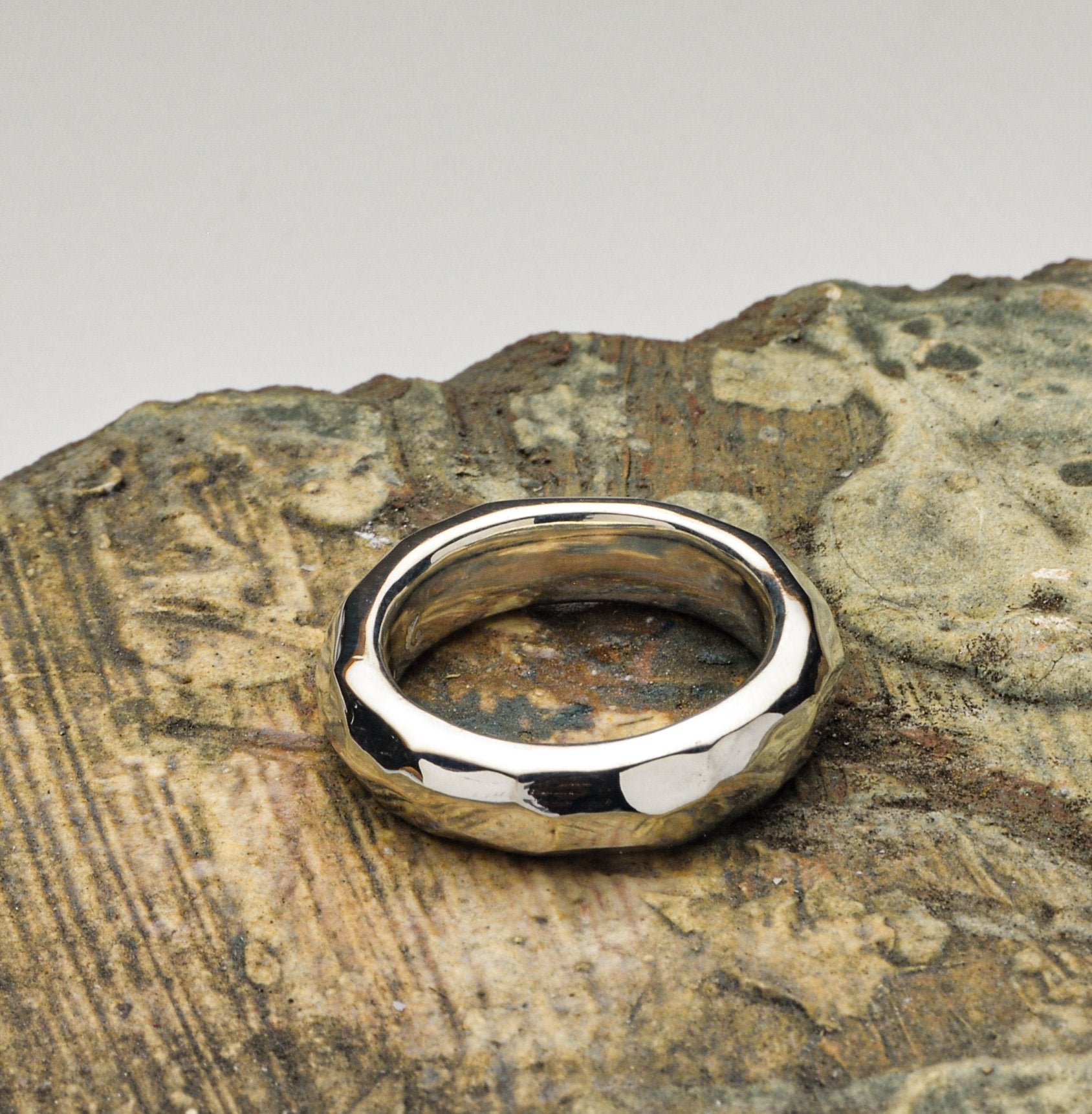 Faceted Silver Ring | hand made one of a kind thick band | 