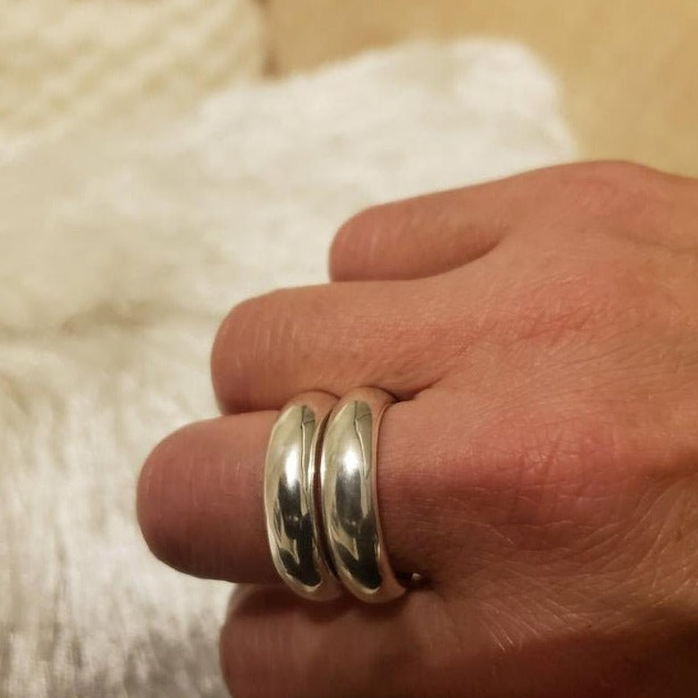 Fat moon sterling silver ring is a thick doughnut shape 