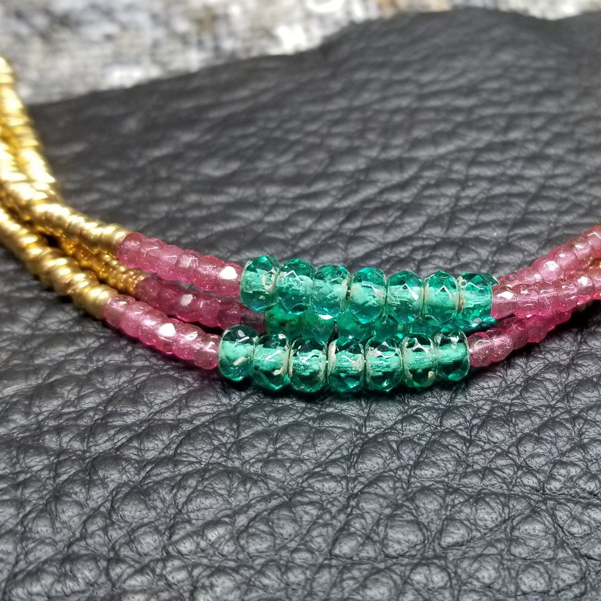 Pink and gold and green triple female bracelet
