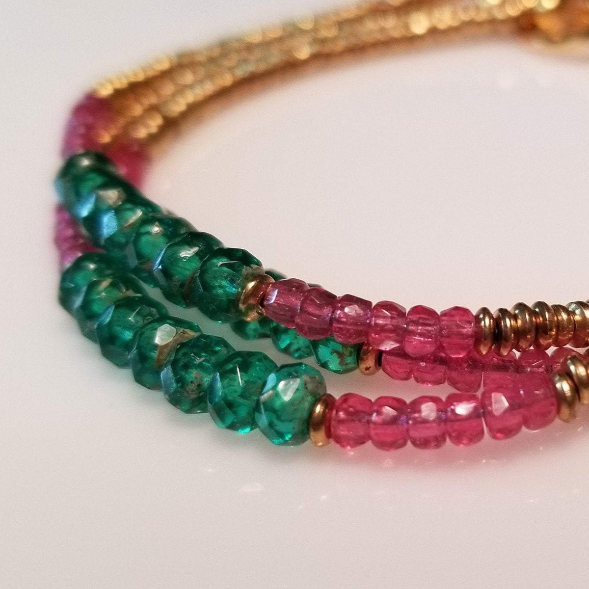 Green and pink Czech beads bracelet