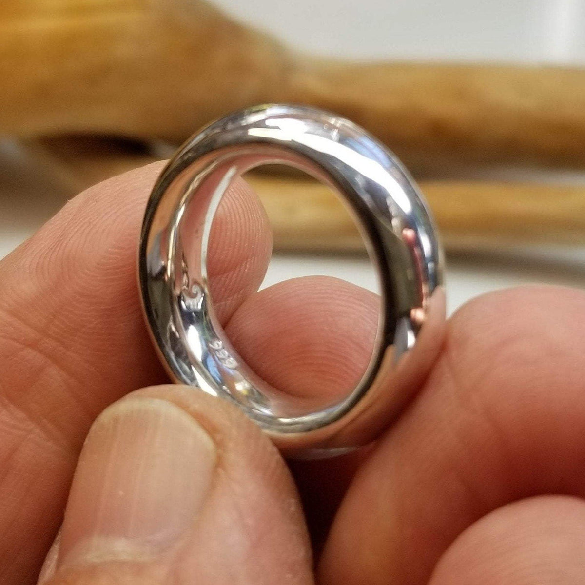 Fine silver Fat Moon ring. A thick band with a smooth inside