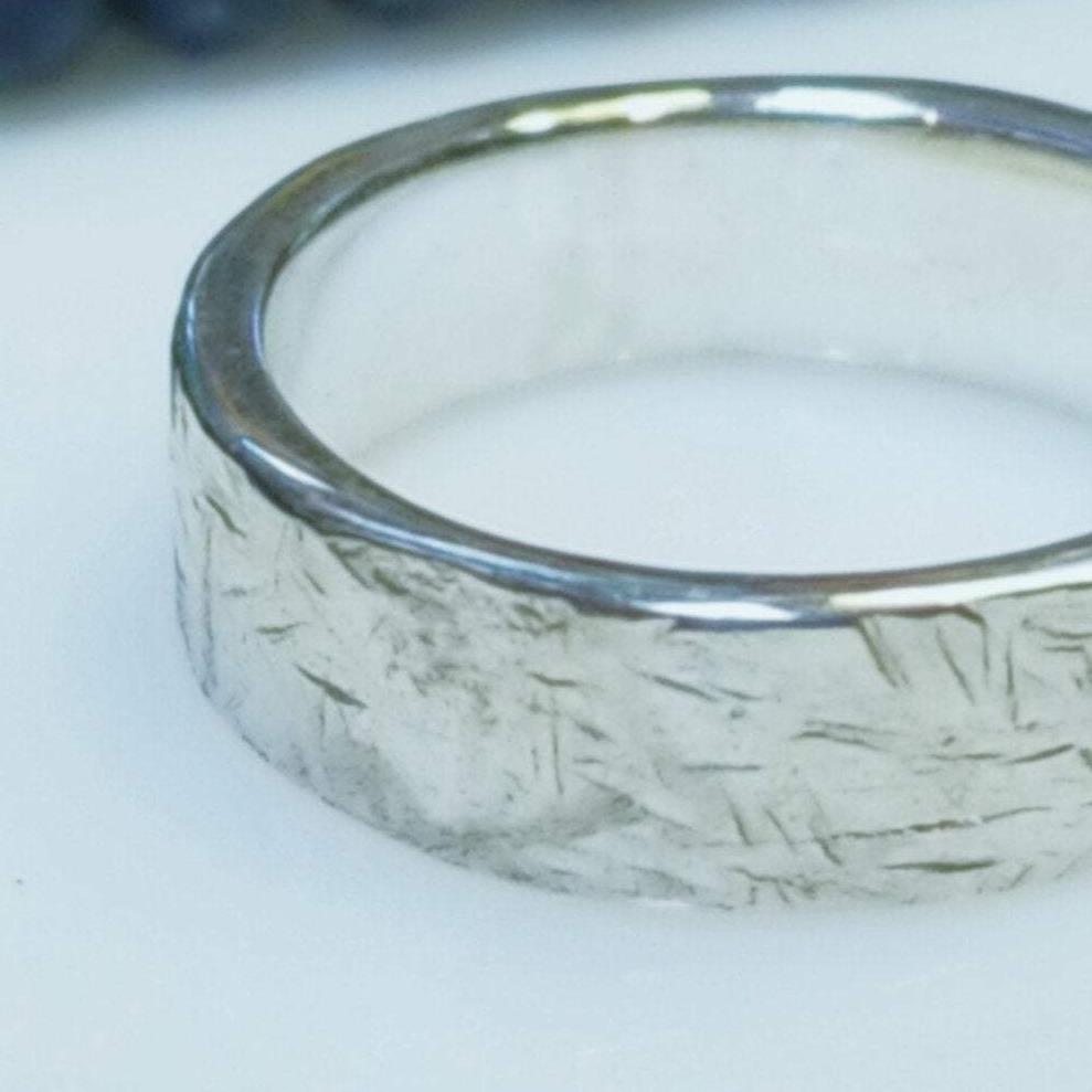 One of a kind textured fine silver band