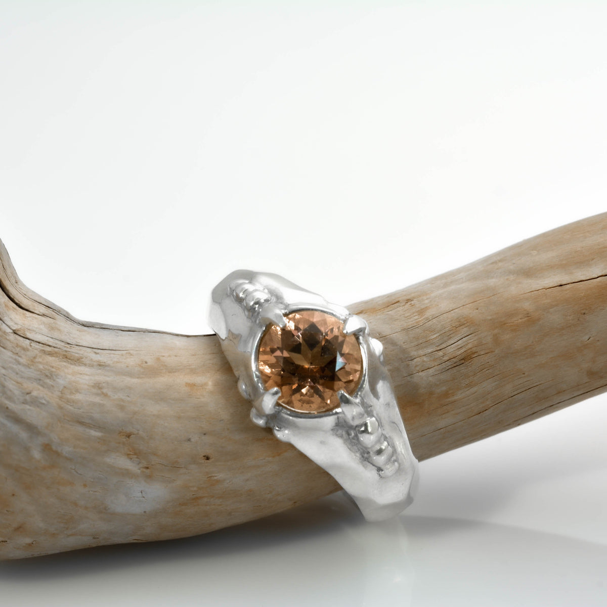 &quot;Organic Elegance: Handcrafted Silver Ring with Exquisite Carvings and Orange Topaz&quot; - Nine Amulets 