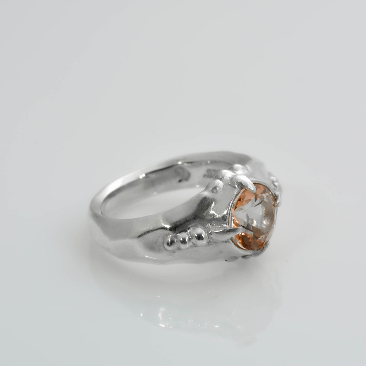 &quot;Organic Elegance: Handcrafted Silver Ring with Exquisite Carvings and Orange Topaz&quot;