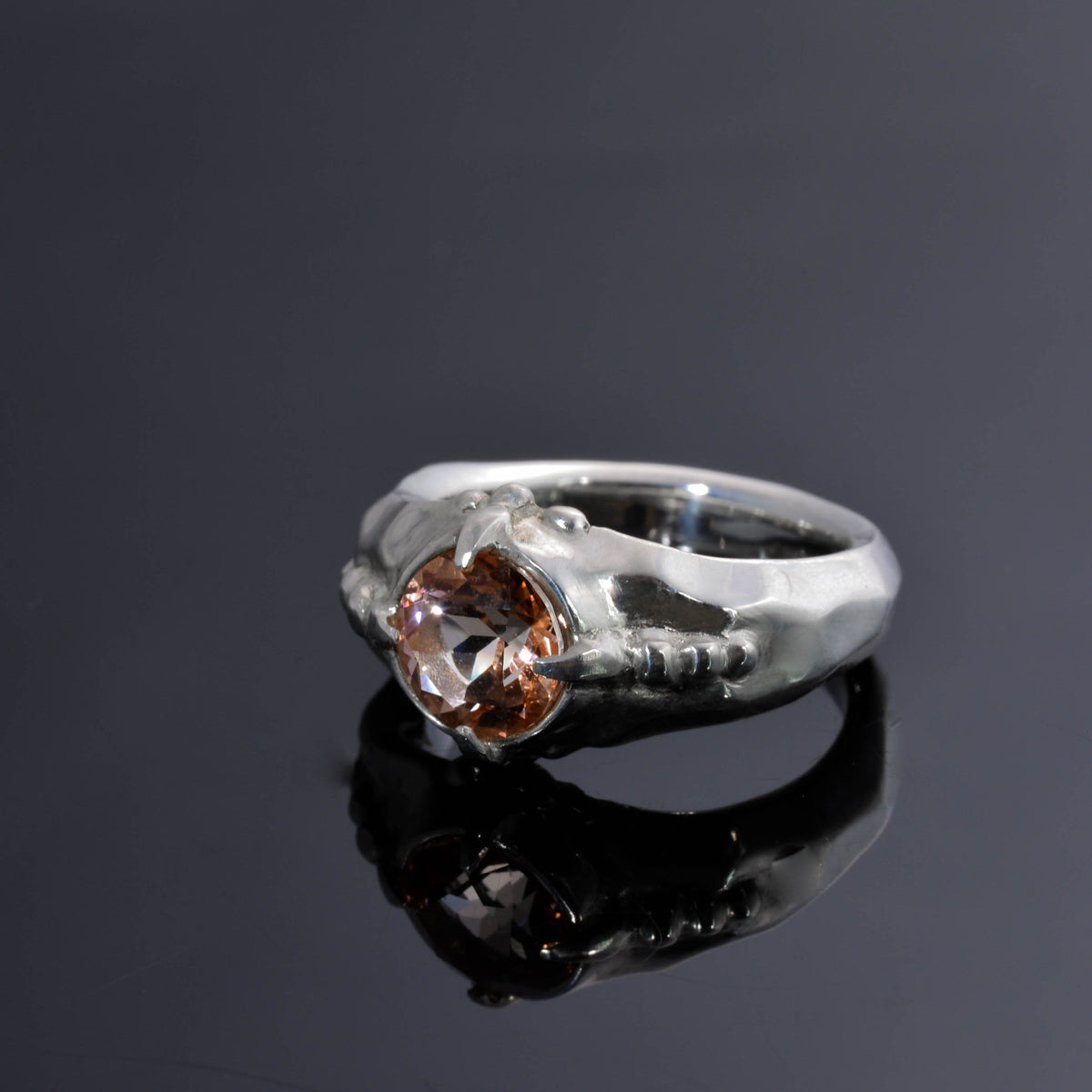 &quot;Organic Elegance: Handcrafted Silver Ring with Exquisite Carvings and Orange Topaz&quot;