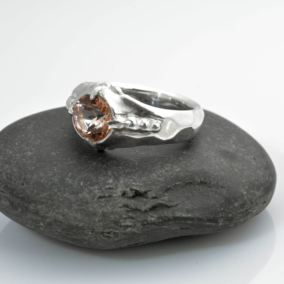 &quot;Organic Elegance: Handcrafted Silver Ring with Exquisite Carvings and Orange Topaz&quot; - Nine Amulets 