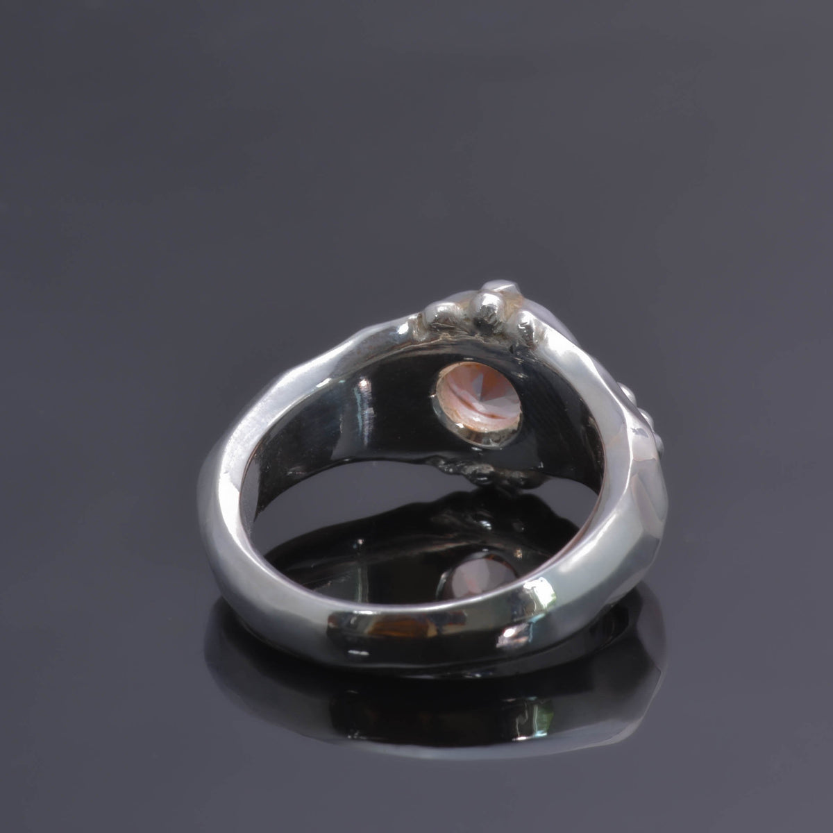 &quot;Organic Elegance: Handcrafted Silver Ring with Exquisite Carvings and Orange Topaz&quot; - Nine Amulets 