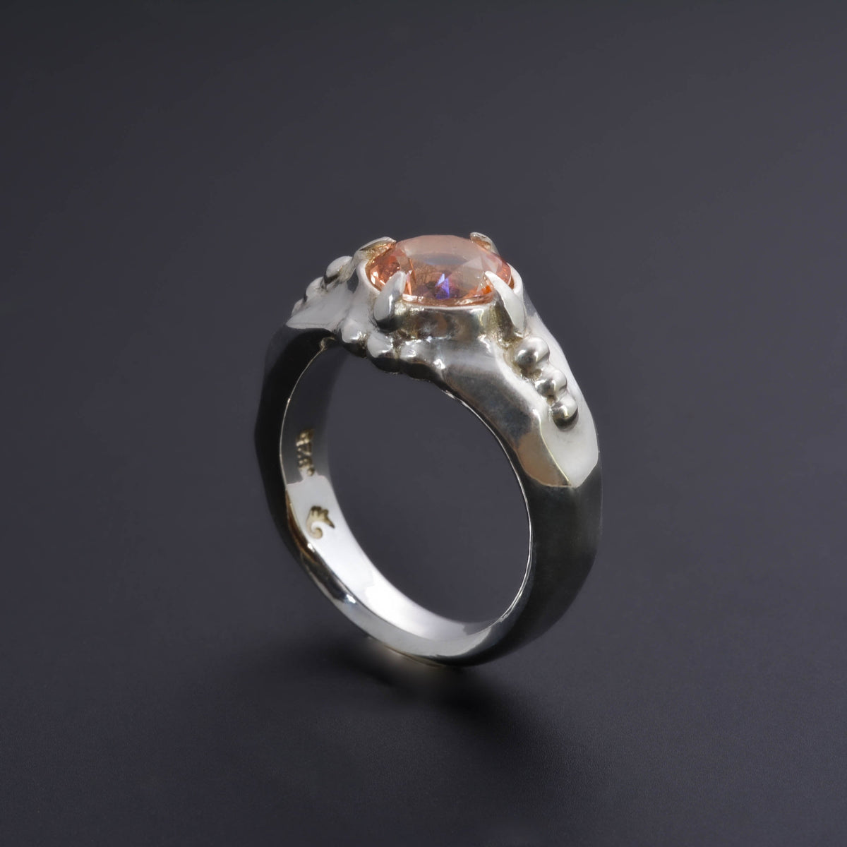 &quot;Organic Elegance: Handcrafted Silver Ring with Exquisite Carvings and Orange Topaz&quot;