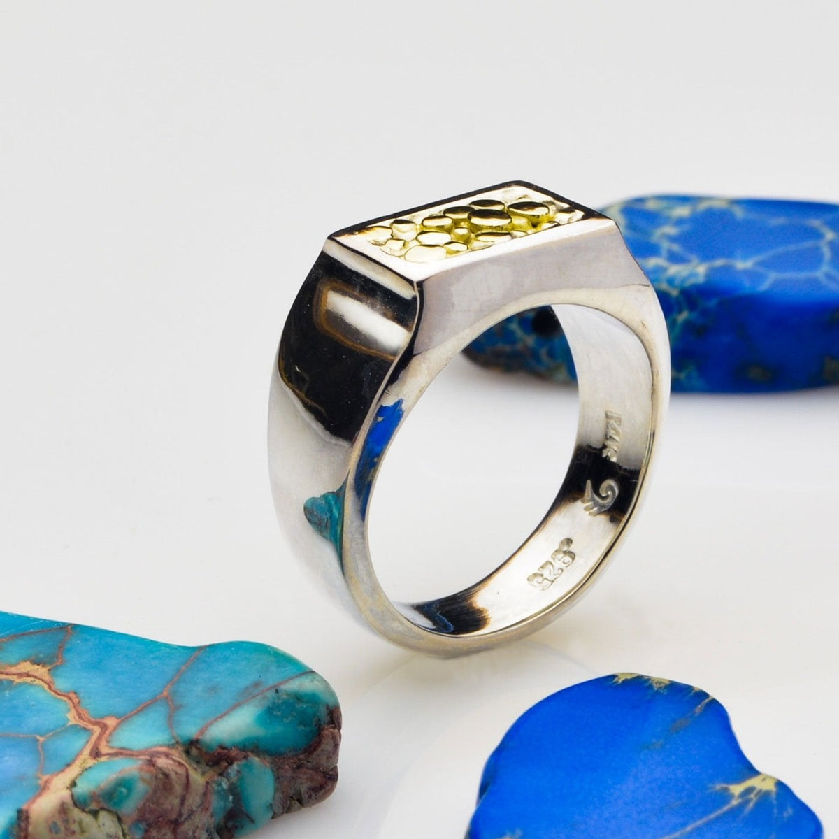 Gold Nugget Silver Ring | a unique sterling silver combined 