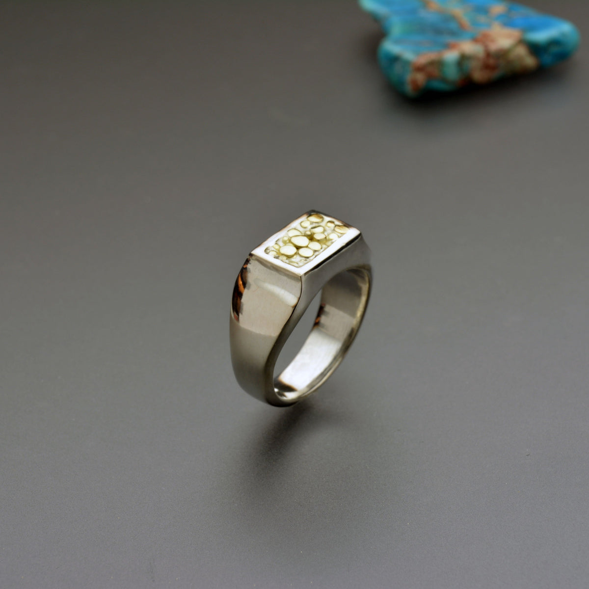 Gold Nugget Silver Ring | a unique sterling silver combined 