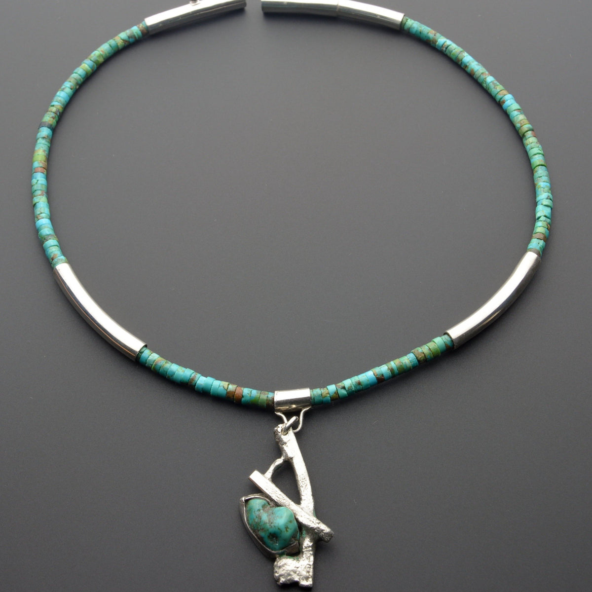 Unique turquoise silver choker one of a kind jewelry