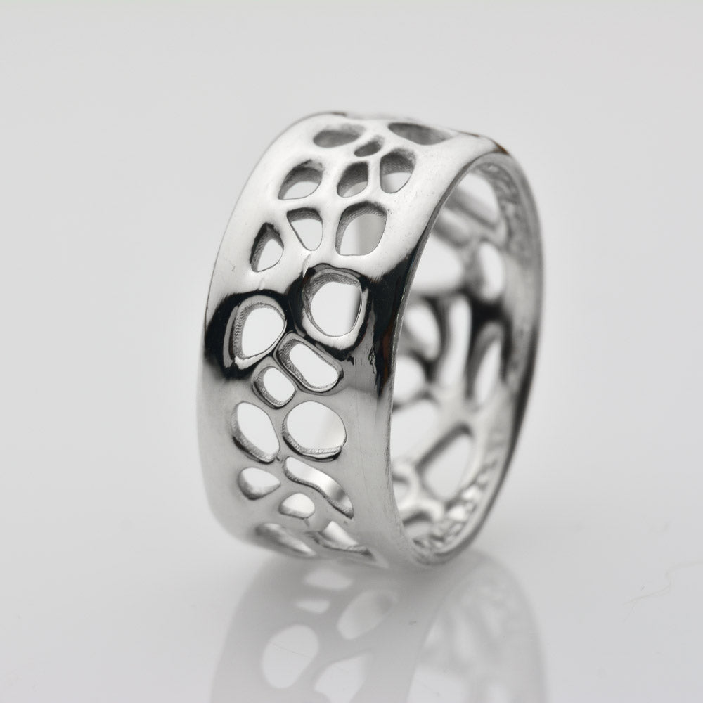 Organic Honeycomb Ring in Sterling Silver - Artistic Work and Natural Design for Organic Jewelry Enthusiasts