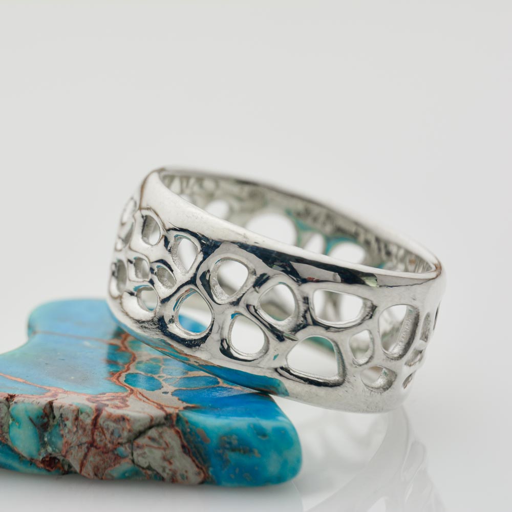 Organic Honeycomb Ring in Sterling Silver - Artistic Work and Natural Design for Organic Jewelry Enthusiasts - Nine Amulets 