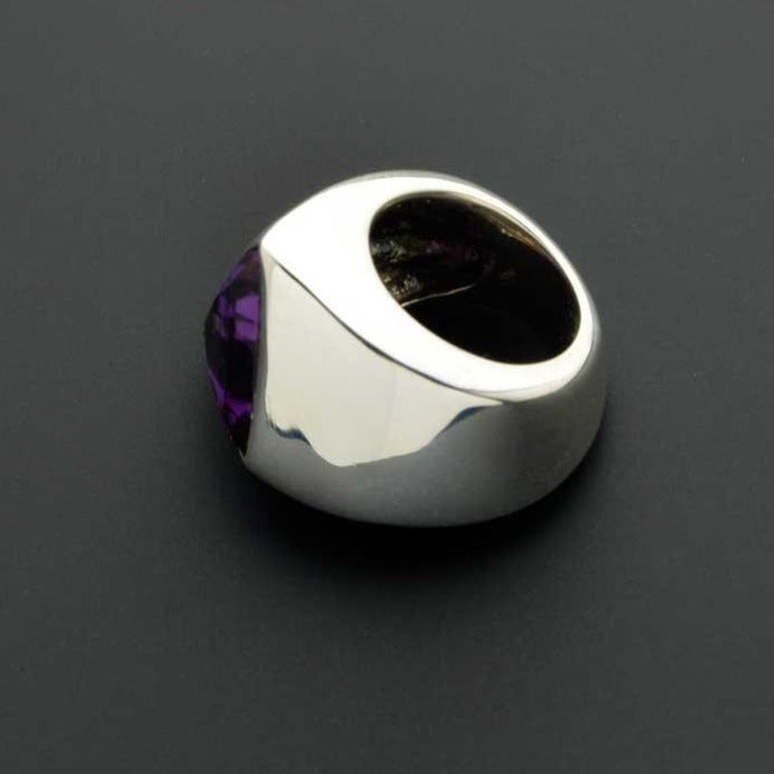 Sterling silver large dome Brazilian amethyst ring
