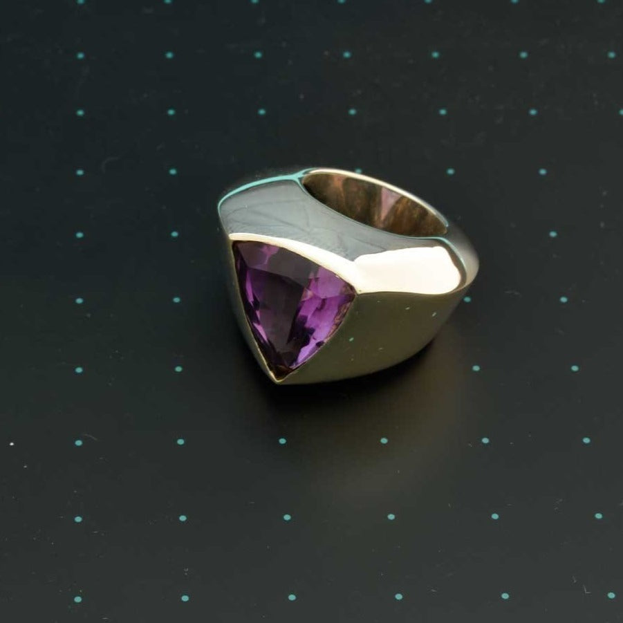 Large Brazilian amethyst triangular dome ring