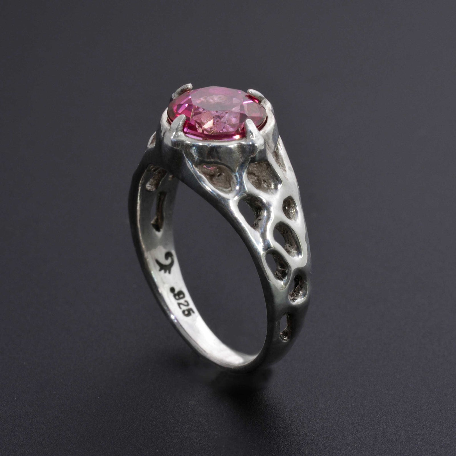Make a Statement with an Art Nouveau Sculpture Ring Featuring a Round Pink Topaz - Nine Amulets 