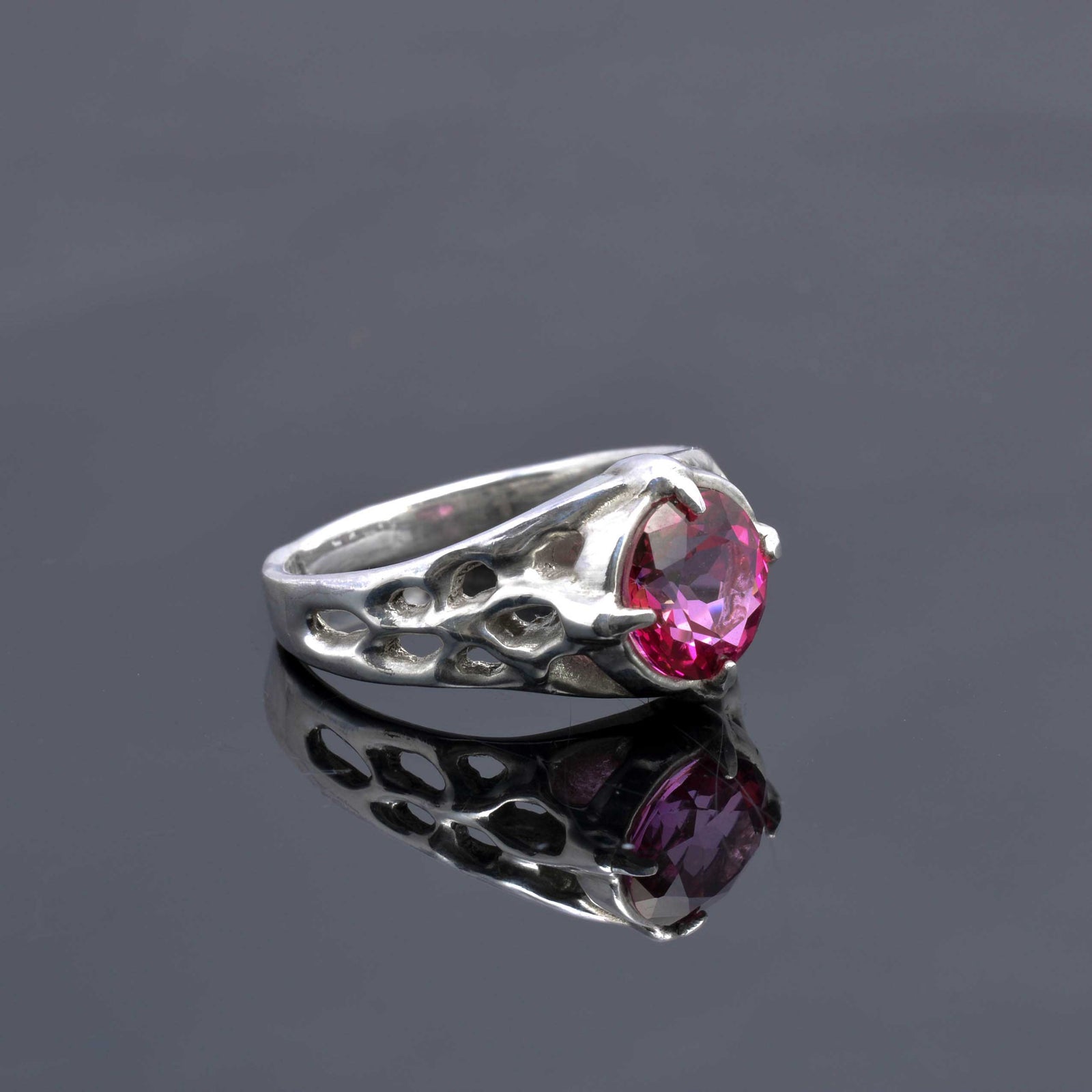 Make a Statement with an Art Nouveau Sculpture Ring Featuring a Round Pink Topaz - Nine Amulets 