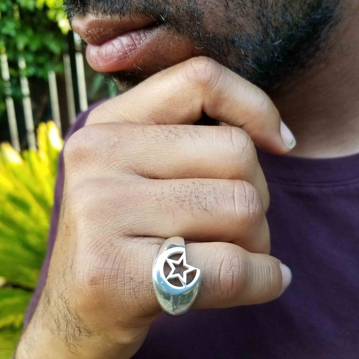 Crescent moon sterling silver ring