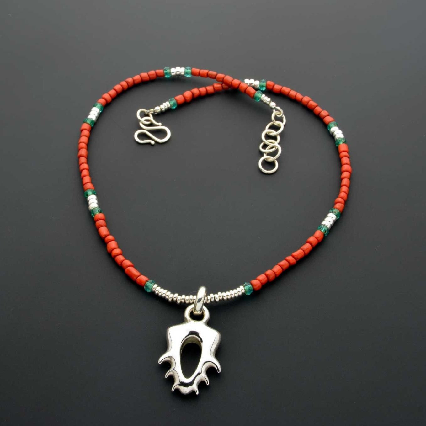 unique red and silver necklace