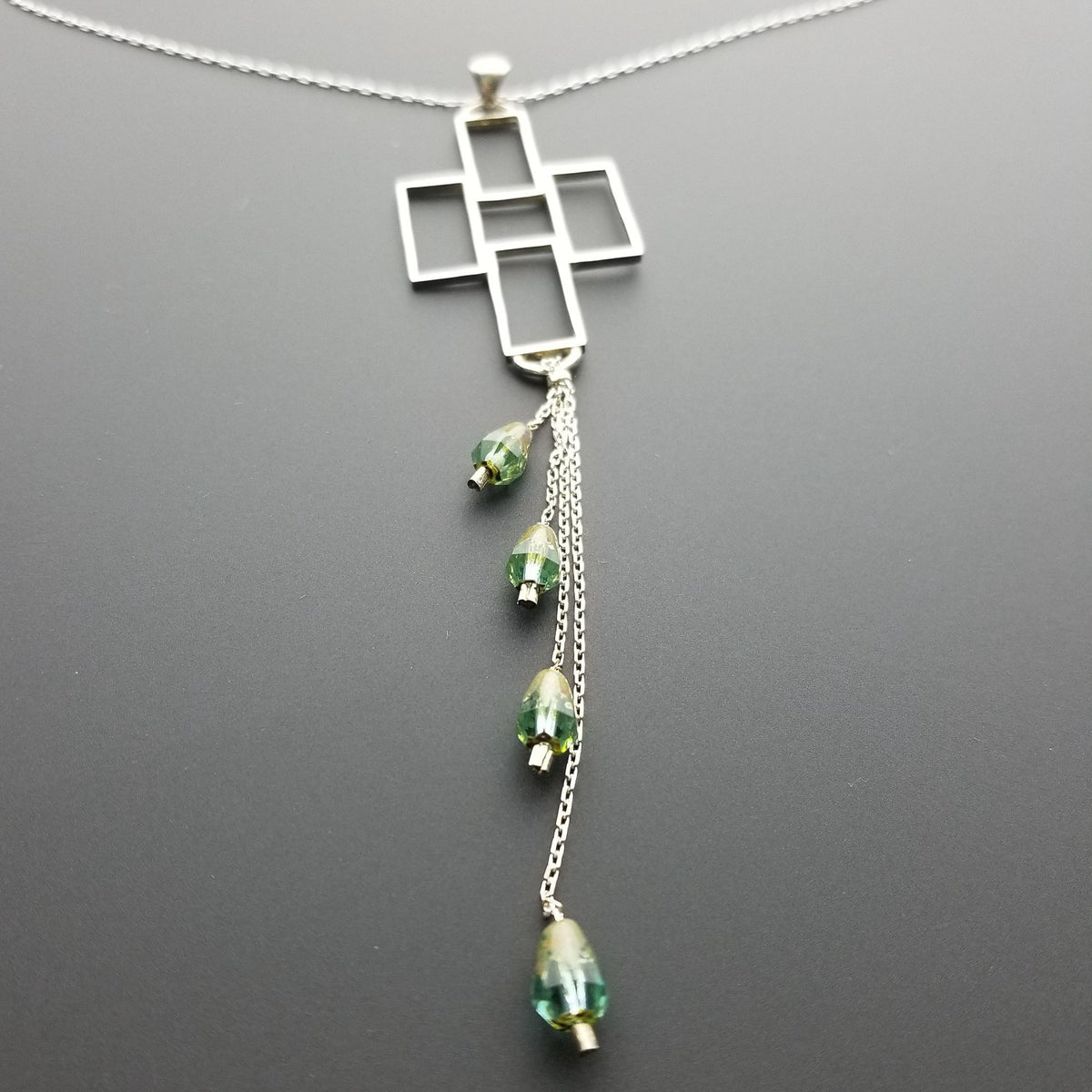 Czech emerald beads and cross pendant