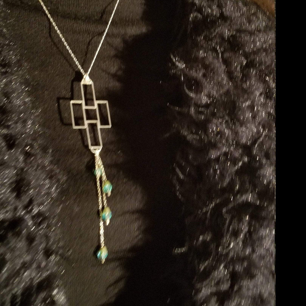 Silver thin pendant with squares 