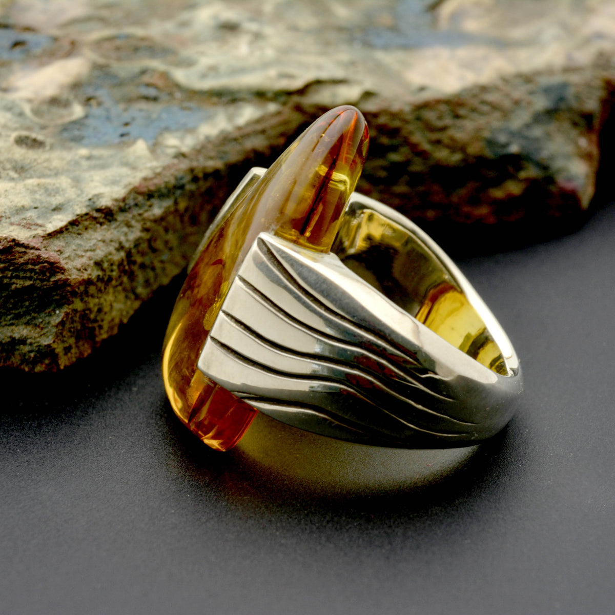 Unique Baltic Amber Sterling Silver Ring, Custom-Made for You