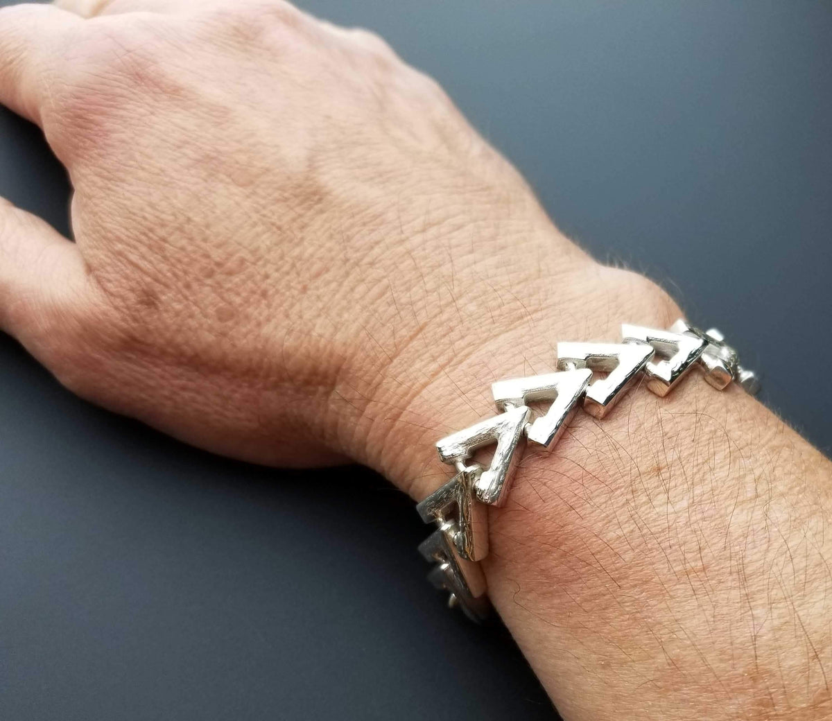 Bold triangular link sterling silver bracelet for man
