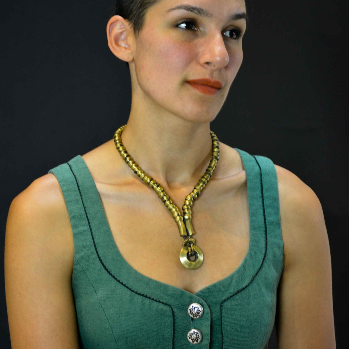 Tribal disk pendant and thick necklace