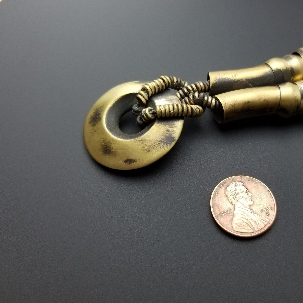 Heavy brass disk necklace penny comparison