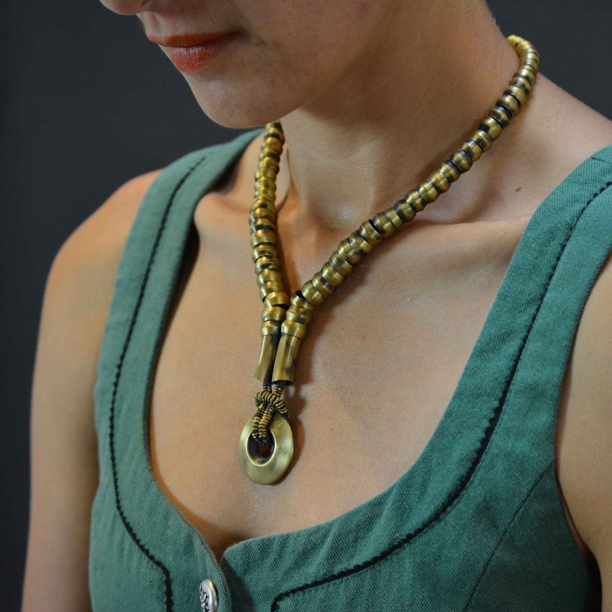 Bohemian large brass necklace