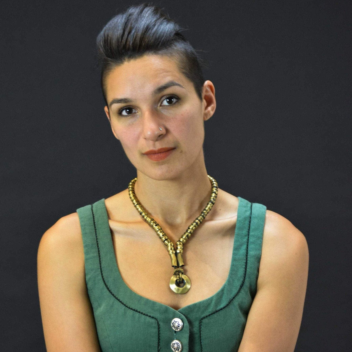 Tribal brass disk necklace