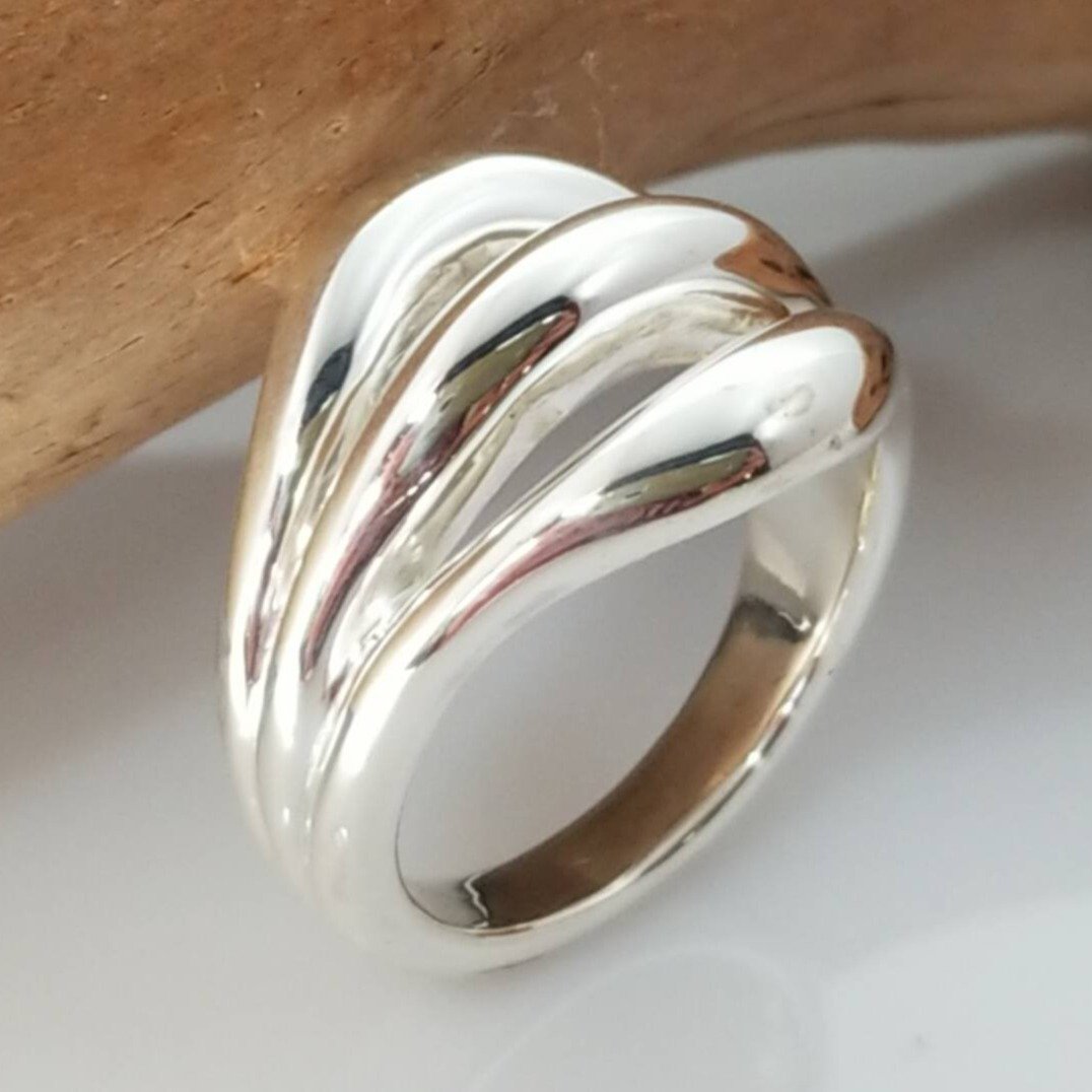 Triple loop dome sterling silver ring