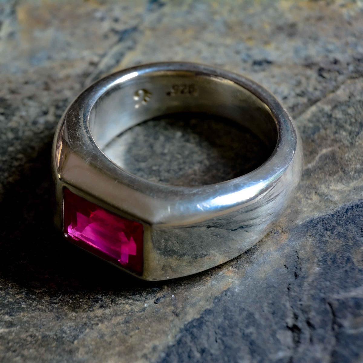 Ruby Silver Ring is a Thick and Bold Silver with a Beautiful Bright Ruby on Top