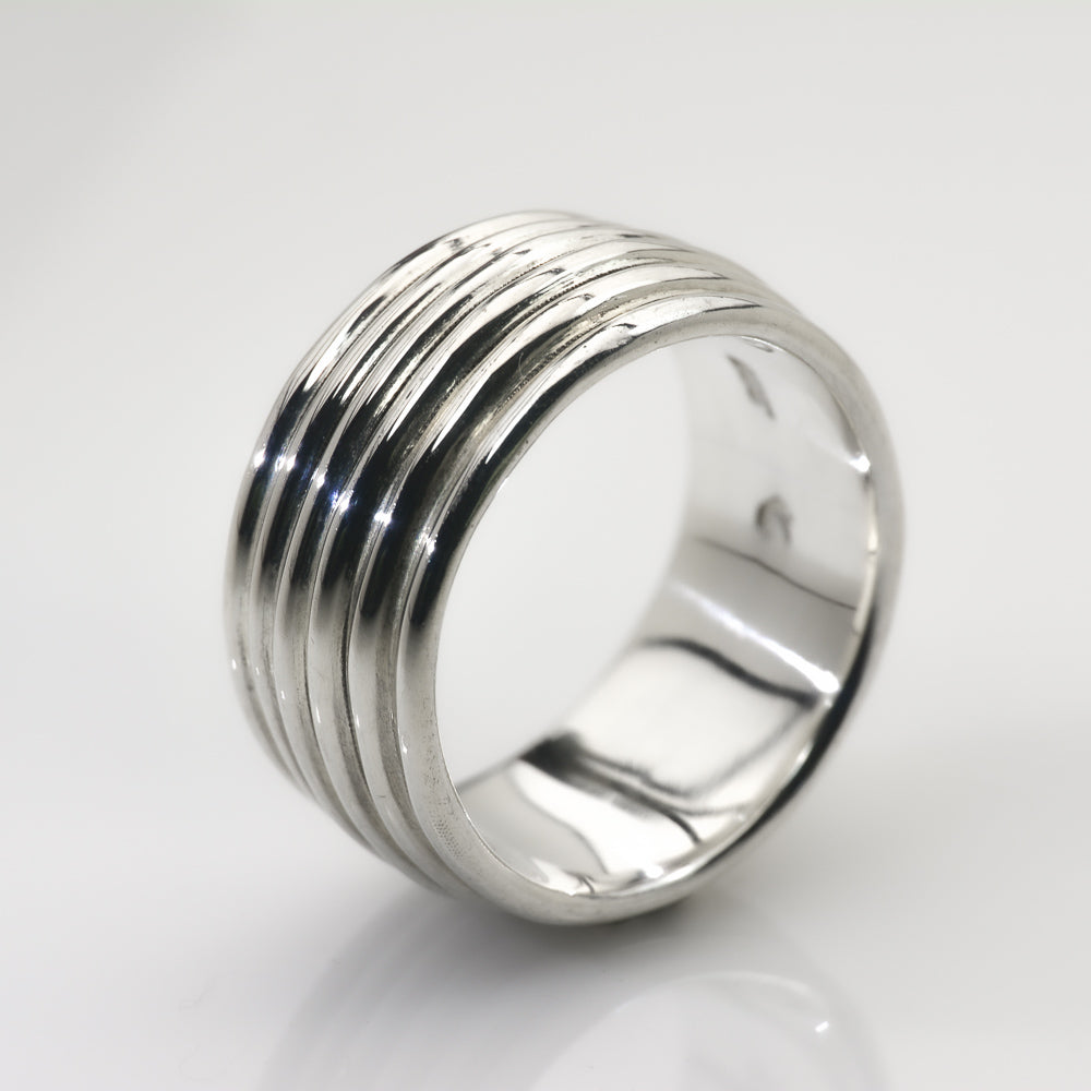 Revolutions: A Bold and Elegant Sterling Silver Ring with Six Loops - Nine Amulets 